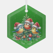 Drie zangvogels in rode Petten Glas Ornament (Voorkant)