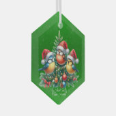 Drie zangvogels in rode Petten Glas Ornament (Voorkant Rechts)