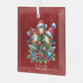 Drie zangvogels in rode Petten Glas Ornament (Voorkant links)