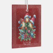 Drie zangvogels in rode Petten Glas Ornament (Voorkant Rechts)
