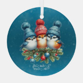 Drie zangvogels in roodblauwe Petten Glas Ornament (Achterkant)