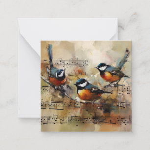 Drie zangvogels op bladmuziek Aquarel Schilderij Notitiekaartje