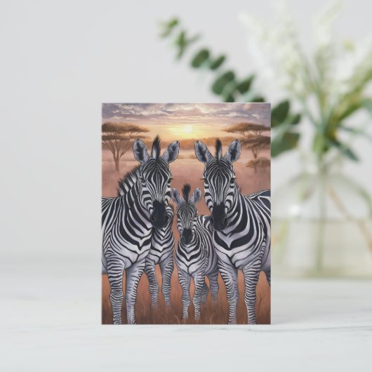 Drie zebra's grazen in weide briefkaart (Staand voorkant)