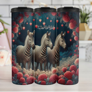 Drie zebra's in een Rozen tuin Thermosbeker