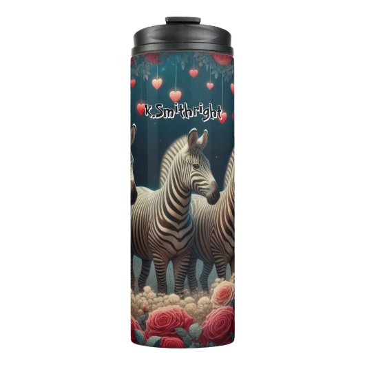 Drie zebra's in een Rozen tuin Thermosbeker (Voorkant)