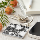 Drie zebra's schilderen sleutelhanger (Voorkant Rechts)