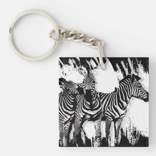 Drie zebra's schilderen sleutelhanger (Voorkant)