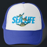 Drie Zeeen schildpadden "Zee Life" Trucker Pet<br><div class="desc">Drie baby schildpadden zwemmen in de blauwe oceaanwateren op dit leuke aquatische ontwerp. In de tekst staat "Zee Life".</div>
