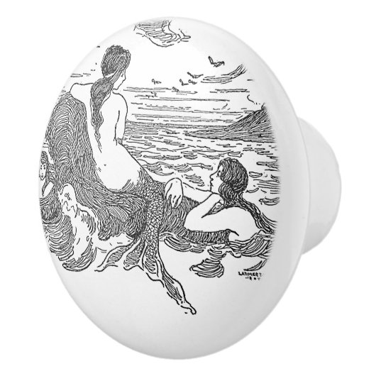 Drie Zeemeermin aan de kust Keramische Knop (Rechts)