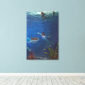 Drie zeemeerminnen zwemmen onder water canvas afdruk (Insitu (Houten vloer))