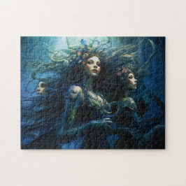 Drie Zeenimfen in Spiegel Fantasie Schilderij Legpuzzel