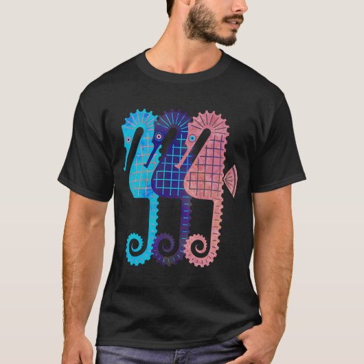 Drie zeepaarden in verschillende kleuren t-shirt (Voorkant)