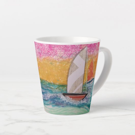 Drie zeilboten Pink Sky Latte Mok (Rechterhoek)