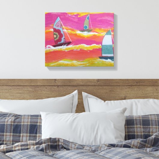 Drie zeilboten uitgerekt canvas Print (Insitu (Slaapkamer))