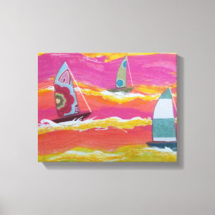 Drie zeilboten uitgerekt canvas Print