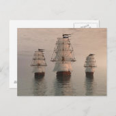 Drie zeilschepen Briefkaart (Voorkant / Achterkant)