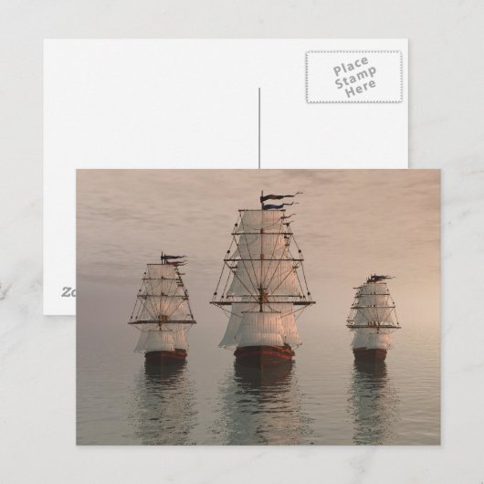 Drie zeilschepen Briefkaart (Voorkant / Achterkant)