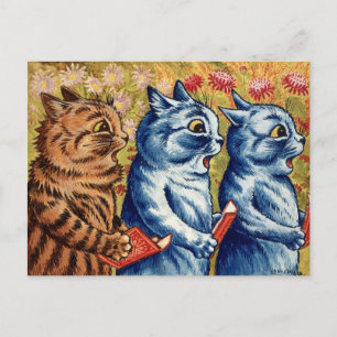 Drie zingende katten. Gouache door Louis Wain, Briefkaart