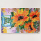 Drie zonnebloemen - Abstracte oorspronkelijke kuns Legpuzzel (Horizontaal)