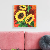 Drie Zonnebloemen Canvas Afdruk (Insitu (Woonkamer))