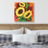 Drie Zonnebloemen Canvas Afdruk (Insitu (Slaapkamer))