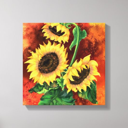 Drie zonnebloemen canvas print (Voorkant)