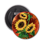Drie Zonnebloemen Flesopener Button Flesopener (Voorkant)