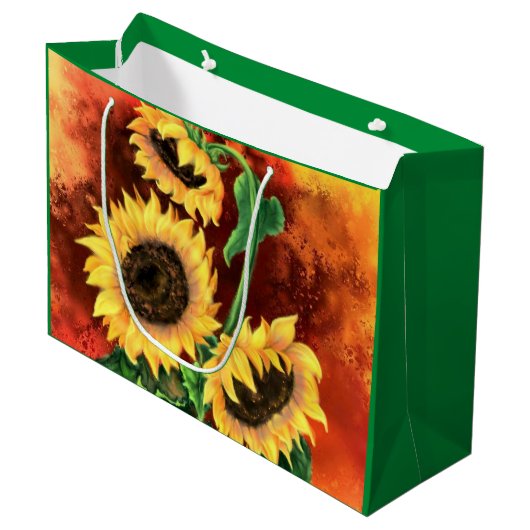 Drie zonnebloemen Gift Bag Groot Cadeauzakje (Voorkant Gekanteld)