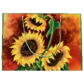 Drie zonnebloemen Gift Bag Groot Cadeauzakje (Achterkant)