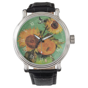 Drie zonnebloemen in een vaas door Vincent van Gog Horloge