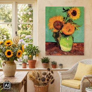 Drie zonnebloemen in een vaas door Vincent van Gog Poster