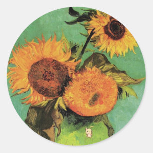 Drie zonnebloemen in een vaas door Vincent van Gog Ronde Sticker
