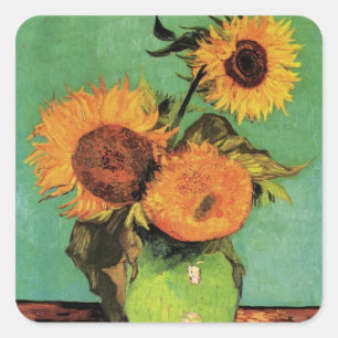 Drie zonnebloemen in een vaas door Vincent van Gog Vierkante Sticker