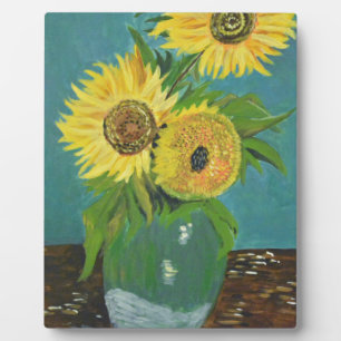 Drie zonnebloemen in een vaas, van Gogh Fotoplaat