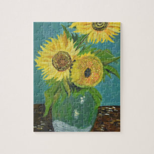 Drie zonnebloemen in een vaas, van Gogh Legpuzzel