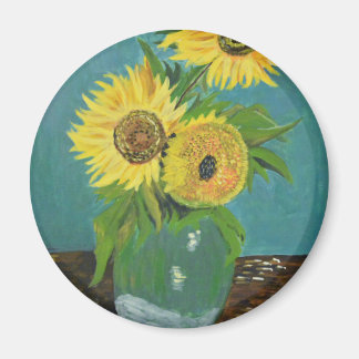 Drie zonnebloemen in een vaas, van Gogh Magneet