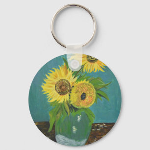 Drie zonnebloemen in een vaas, van Gogh Sleutelhanger