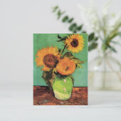 Drie zonnebloemen in een Vaas van Van Gogh Briefkaart (Staand voorkant)