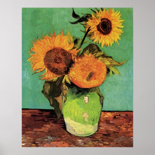 Drie zonnebloemen in een Vaas van Van Gogh Poster (Voorkant)
