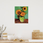 Drie zonnebloemen in een Vaas van Van Gogh Poster (Keuken)