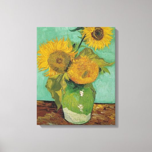 Drie zonnebloemen in een vaas, Vincent van Gogh. Canvas Afdruk (Voorkant)