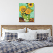 Drie zonnebloemen in een vaas, Vincent van Gogh. Canvas Afdruk (Insitu (Slaapkamer))