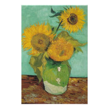 Drie zonnebloemen in een vaas, Vincent van Gogh.