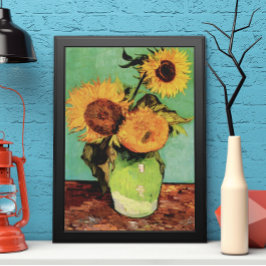 Drie zonnebloemen in een Vase door Vincent van Gog Poster