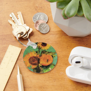 Drie zonnebloemen in een Vase door Vincent van Gog Sleutelhanger