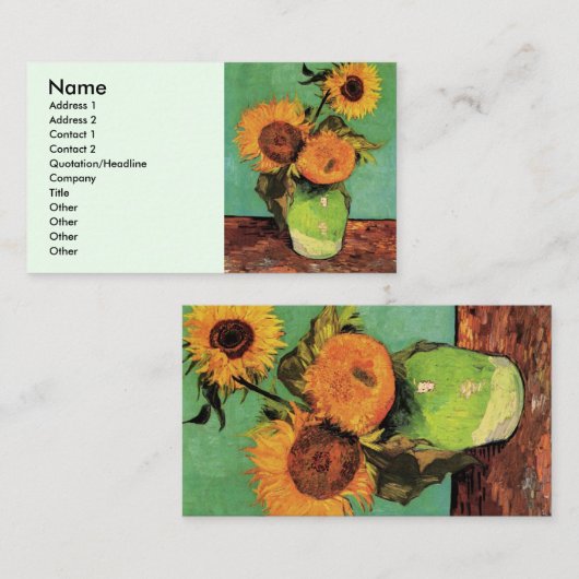Drie zonnebloemen in een Vase door Vincent van Gog Visitekaartje (Voorkant / Achterkant)