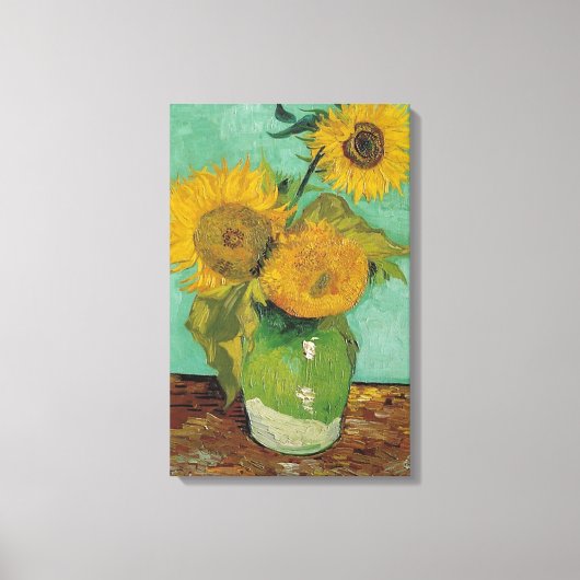 Drie zonnebloemen in een Vase, Vincent van Gogh. Canvas Afdruk (Voorkant)
