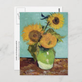 Drie Zonnebloemen in Fine Art. een van de Vaas Briefkaart (Voorkant / Achterkant)
