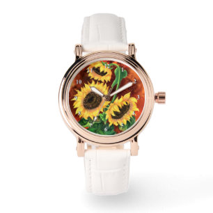 Drie zonnebloemen kijken - Schilderij Horloge