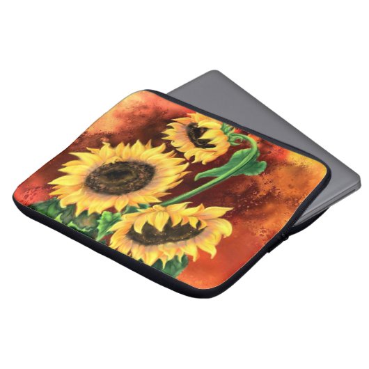 Drie zonnebloemen laptophoes - Schilderen Laptop Sleeve (Voorkant top)